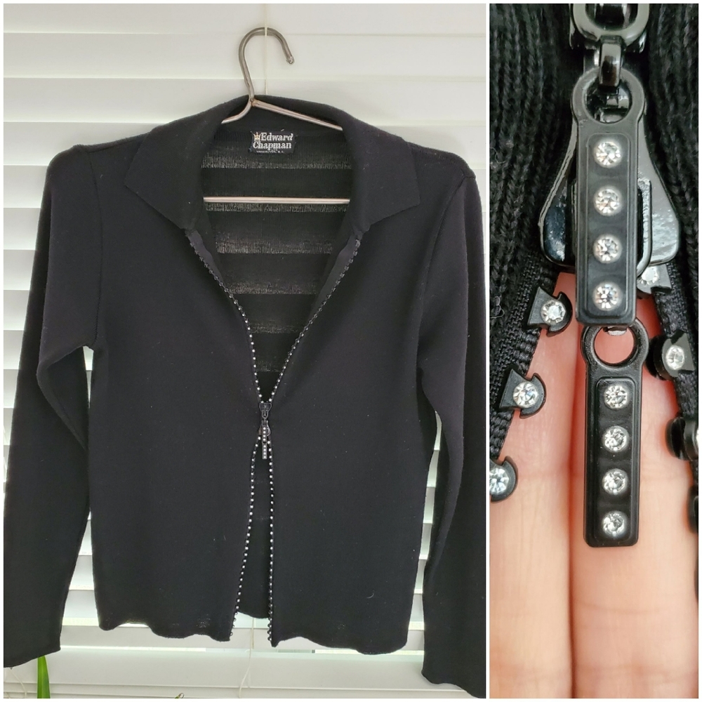 Swarvoski Zipper Studded Merino Blend Cardigan